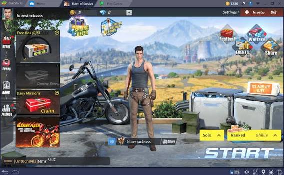 Rules of Survival character customization and outfit screen
